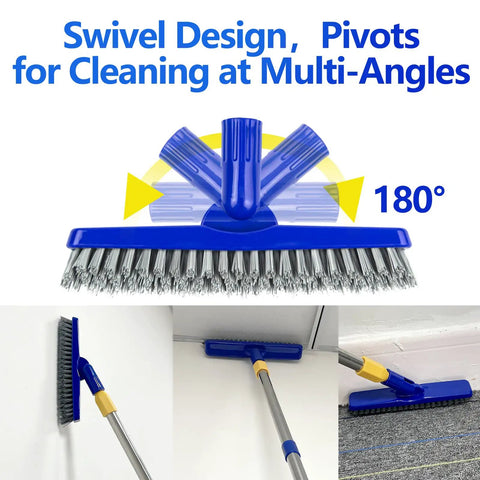 2 Pack Long Handle Grout Brush With 56.5 Inch Swivel V Shape Scrub Tool for Cleaning Tile Floors Bathroom Shower Baseboard