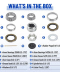 Racewill boat trailer bearing kit, 11-piece set with inner/outer bearings, races, seals, dust caps, cotter pins, washers.