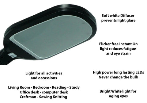 Close-up of LED Floor Lamp With Soft White Reading Light And Built In Step Dimmer Adjustable Pivoting Head For Any Direction Energy Saving