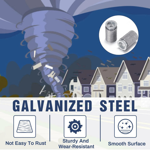 Concrete Anchors 1/4-20 Thread For Hurricane Shutter Hardware Wall Anchor Bolts And Machine Screw Bolts Set Of 25 Pieces For Secure, Reliable Shutter Installation On Concrete Surfaces, shown against stormy background with galvanized steel features.