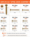Heavy Duty Tough As Nails Hardened Carbon Steel Wood Screw Kit With Storage Case And PH2 Driver Bit M4 Metric Sizes diagram