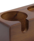 Close-up of Straight Up Solid Beech Wood Coffee Tamper And Protafilter Stand with dock for 51 to 58 MM brewers.