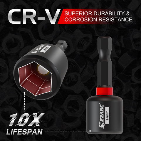 13mm socket from 55 Piece Magnetic Impact Nut Driver Kit With Deep And Shallow Sockets, showcasing CR-V durability