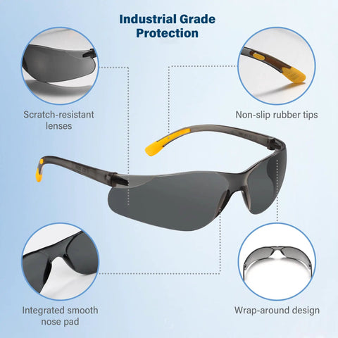 Top Shelf Tinted Safety Glasses 24 Bulk Pack With Ansi Z87.1 Rating And Kickass Uv Protection For Hard Shift Construction Crews Smoke Grey Impact with scratch-resistant lenses and wrap-around design.