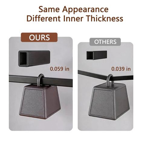 Comparison of inner thicknesses for our and others' products, highlighting 0.059" vs 0.039" differences.