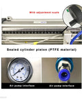 Pro Grade Horizontal Pneumatic Liquid Filling Machine With Slick Auto Piston Action And Stainless Anti Drip Nozzle showing sealed PTFE piston.