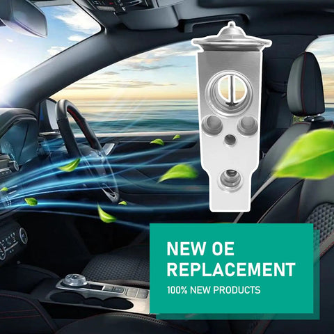 Universal Air Conditioning Expansion Valve For Cars And SUVs High And Low Temperature Resistant Throttling And Pressure Reducing Valve Durable Metal Construction Easy Install Silver Finish displayed with vehicle interior
