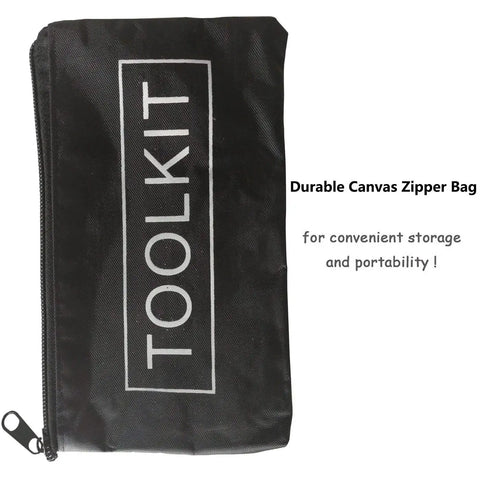 Black canvas zipper bag with 'TOOLKIT' label for 24 Piece Pry Tool And Screwdriver Kit For Easy Screen Replacement And Battery Repair On iPhone 17 16 15 14 13 12 11 Pro Max Plus X XR XS 8 7 6 Plus iPad Pro Air Mini iPad iPod PC Laptop Tablet And More.