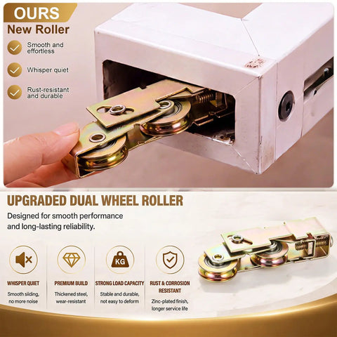 Two Pack One And One Eighth Inch Sliding Door Rollers Replacement Kit With Steel Ball Bearing Tandem Wheels For Glass Patio Doors Heavy Duty Roller Assembly installed in door track