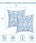 Outdoor Indoor Throw Pillows 2 Piece Set With Cozy Plush Inserts 18 By 18 Inch Square Pebble Blue All Weather Fabric