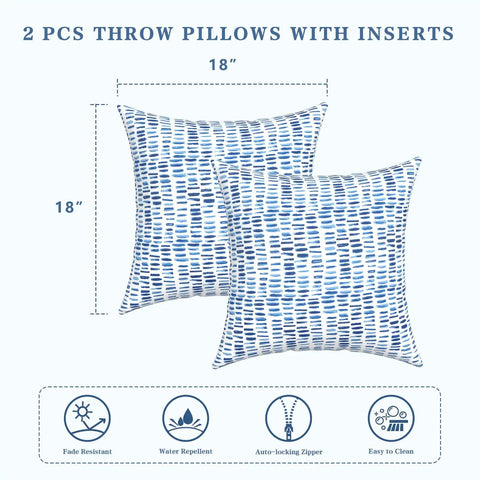 Outdoor Indoor Throw Pillows 2 Piece Set With Cozy Plush Inserts 18 By 18 Inch Square Pebble Blue All Weather Fabric
