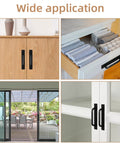 12 Pack Black Barn Door Handle Cabinet Pulls Aluminum Alloy 5.8 Inch Long installed on kitchen cabinets and sliding doors