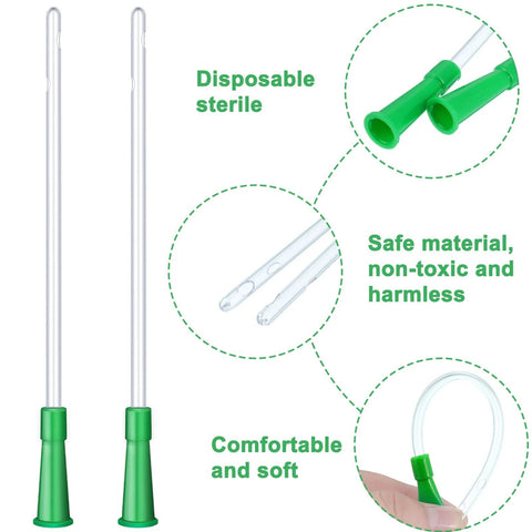 Two clear PVC replacement tubings with green handles; disposable sterile hose for smooth insert, 12 FR.