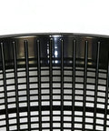 Close-up of heavy duty reusable net pots for hydroponics and aquaponics gardens, featuring durable weather-resistant black plastic ribbing.