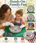 Mother and daughter creating stepping stones with Kids DIY Stepping Stones Kit with 3 10 Inch Round Molds and 370 Plus Mosaic Tiles.