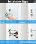 Installation steps for 2 Inch By 20 Foot Silicone Draft Seal Tape For Doors And Windows on white door.