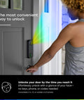 Top Shelf 3 In 1 Smart Lock With 2K Hdr Video Doorbell Camera Featuring Facial Recognition Fingerprint Pin And App Control Color Night Vision And Two Way Audio For No Fuss Home Security, person unlocking front door.