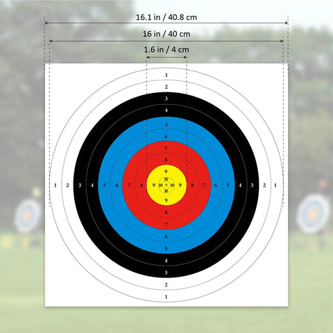 Archery Target Paper Pack Pro Grade For Practice Sesh And Hunting, 16x16 Inch Target Faces With 10 Ring Scoring, backyard use