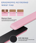 Ergonomic Keyboard Wrist Rest Stand for Desktop With Tilted Riser And Comfy Wrist Pad For Comfortable Typing At Office Home Or School Pink For All Day Comfort with memory foam and anti-slip base.
