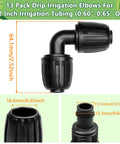 Half Inch Drip Irrigation Elbow Fittings 13 Pack Barbed Elbow Connectors For One Half Inch Drip Tubing with Anti Drop Lock Nut