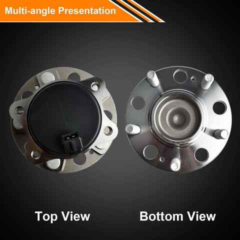 Top and bottom view of Heavy Duty Rear Wheel Bearing And Hub Assembly Set 5 Lug With ABS Fits Hyundai Sonata 2015 2019 Tucson 2016 2020.