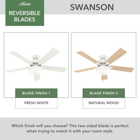 52 Inch Indoor Ceiling Fan With LED Light White Finish Pull Chain 5 Blades For Bedroom Living Room Or Kitchen Standard Mount No Remote Energy Efficient Airflow in white and wood blade finishes
