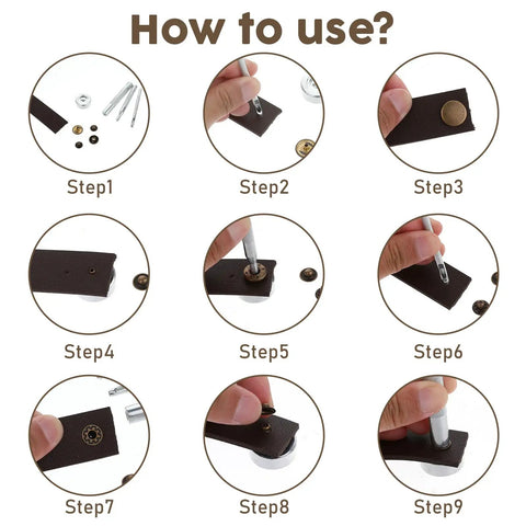 Step-by-step guide for Heavy Duty Leather Snap Fasteners Kit For DIY Projects, 15mm Metal Snap Buttons With 24 Sets And 4 Install Tools