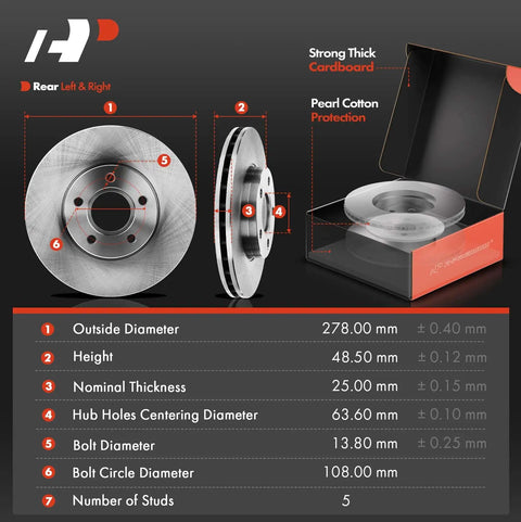 10.94 Inch Front Vented Disc Brake Rotors With Ceramic Pads Kit, showing two rotors with specifications in a box