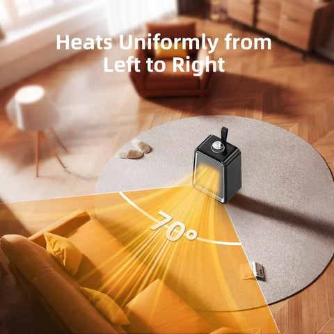 Compact Ceramic Space Heater For Office And Bedroom, 2 Speed Portable Desk Heater, black heating living room evenly at 70 degrees.