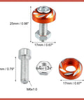 4 Pack Aluminum Alloy License Plate Bolt Screws Nuts For Cars And Motorcycles Orange M6x1.0 6mm Thread 20mm Long 25x17mm
