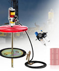 Tank Tough Air Powered Grease Pump, Portable Pneumatic Grease Gun with drum pump setup and air hose for maintenance use.