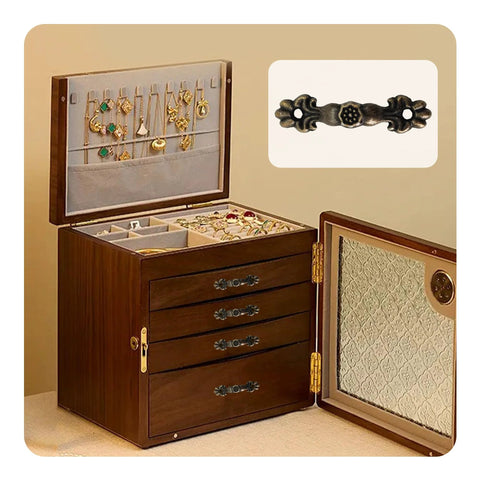 Jewelry box featuring 30 Pack Antique Bronze Floral Arch Drawer Pulls 1.7 by 0.4 Inches 30mm Center Hole Spacing