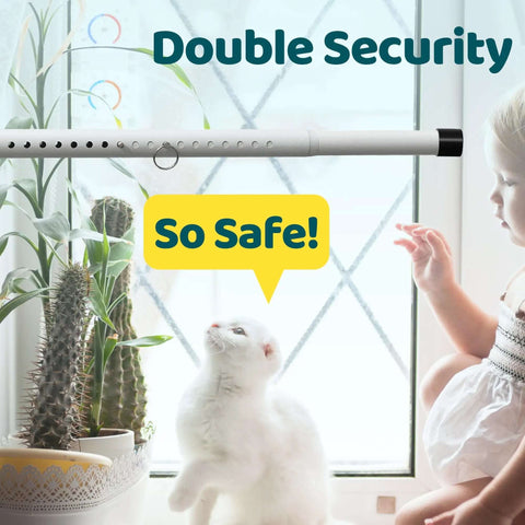 Heavy Duty Sliding Door Lock Bar for Windows, Patios, Balconies and Apartments, adjustable bar shown in window frame.