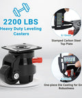 Heavy Duty Leveling Casters For Industrial Machines With Upgraded Ratchet Arm Design Retractable Castors, 2200 LBS Capacity, diagram showing dimensions