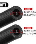 Push Lock Fuel Hose Kit With 3/8 And 1/2 Inch NBR Rubber SAE 30R7, 10 Ft Each, cross-section view of two hoses with dimensions