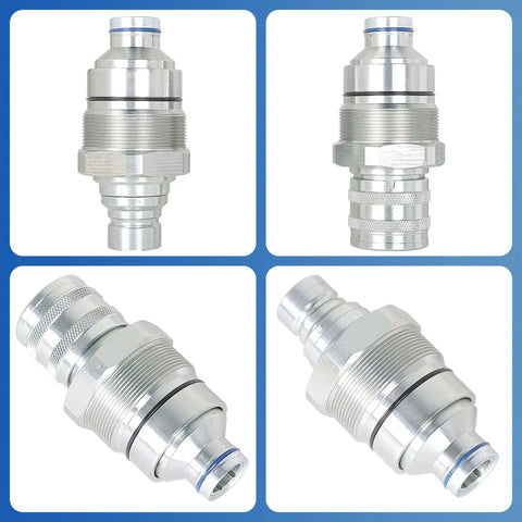 Heavy Duty Hydraulic Coupler Kit With Male And Female Flat Face Quick Connect Set for 4BD4FH 48MM Thread showcases durable metal connectors.