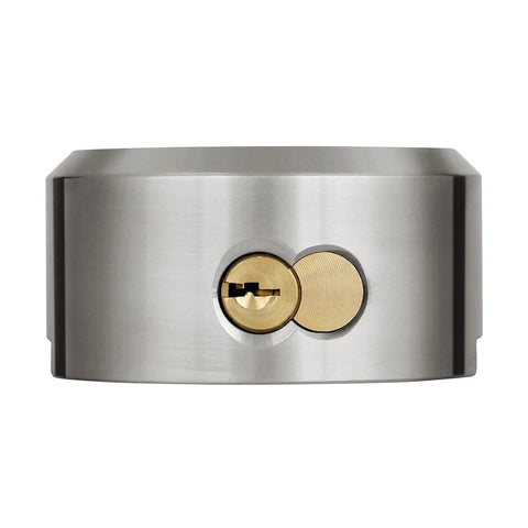 Stainless Steel Puck Lock Beefy Heavy Duty High Security Padlock With Hidden Shackle Two Seven Eighths Inch Wide Trailer Door Lock