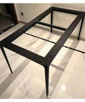 Heavy Duty Metal Desk Legs With Legit Geometric Pipe Design For DIY Furniture Builds Sturdy Industrial Table Supports Built Tough Featuring A Sleek Matte Finish Ideal For Modern Office Desks Dining Tables Or Sweet Coffee Projects, black metal legs viewed from the top.