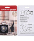 DIY Clock Movement Kit Quartz Battery Operated Replacement Mechanism packaging with short hands and instructions