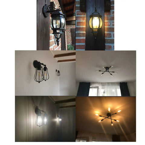 Vintage Edison Filament LED Bulbs For E26 Base 6W 60 Watt Equivalent Soft White 2700K Two Pack in various indoor fixtures