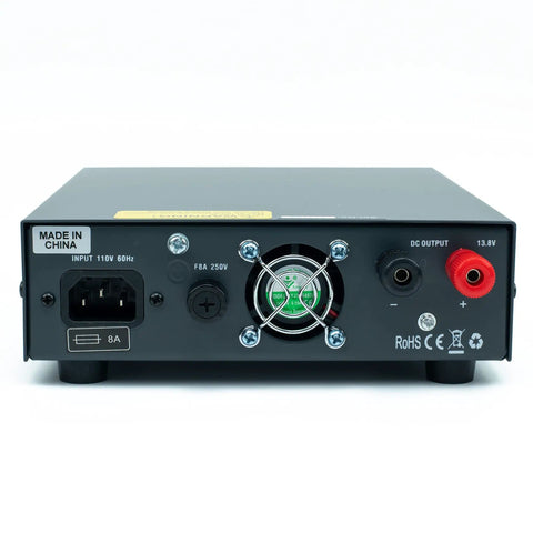 Back view of RPS-30M Beefy 30 Amp Compact Regulated Bench Power Supply with 13.8V DC output and various connection terminals.