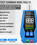 Digital Circuit Breaker Finder With GFCI Tester And Color LCD Display For Ninety To One Hundred Thirty Five Volts AC Circuits Quick Breaker Identification Built In Buzzer Alarm Batteries Included And Carrying Case Easy Setup showing wire fault detection.