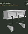 White Fairfield And Cape Cod Window Box Decorative Brackets Two Pack Built To Last In 100 Percent Polyethylene Resin For All Weather Tough Outdoor Use Engineered To Fit Fairfield And Cape Cod Window Box Models positioned below assembly diagram.
