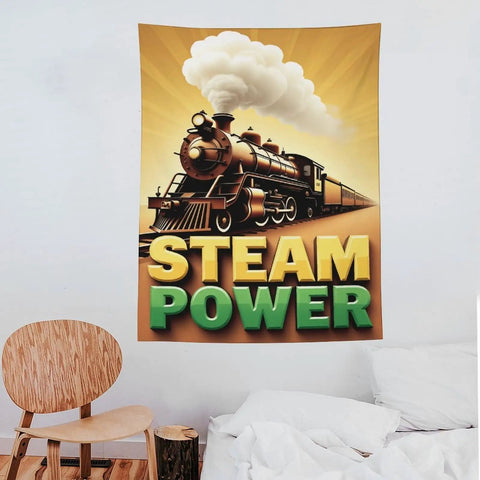 Vintage Steam Locomotive Tapestry Wall Hanging 60 By 80 Inches Durable Polyester Fabric Easy To Hang Old School Train Vibe Decor