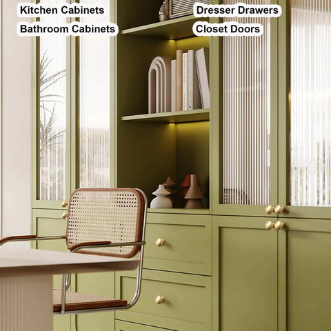 Green kitchen cabinets with Gold Cabinet Knobs 2 Pack, Solid Brass Round Drawer Knobs For Kitchen Cabinets, 30mm Diameter