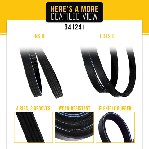 341241 Dryer Drive Belt Replacement For Whirlpool Dryers And Compatible Models Direct Replacement For 8066065 AP2946843 W10127457 close-up