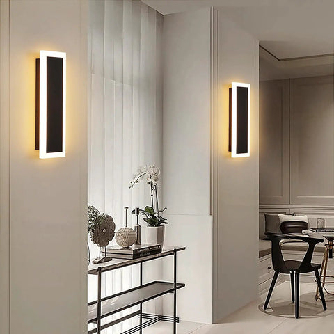 2 Pack Outdoor Wall Light LED 8W Long 11.8 Inch Black Metal Modern Exterior Lighting Fixture With Frosted Acrylic Waterproof Porch Sconce Brightens Patio Garage Front Door Entryway Hallway installed indoors