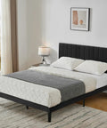 Ultra Comfy Queen Platform Bed Frame With Cozy Velvet Upholstered Headboard Built For Dead Quiet Sleep With Zero Box Spring Needed, modern bedroom setup