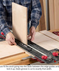 Hook Up This Premium Shop Tested 32 Inch Router Dado Jig And Dial Dead On Grooves Any Day With Its Exact Width System And Chunky Clamping Pad For Easy Routing in use, adjusting a panel for precise cuts.
