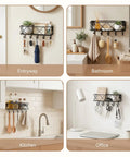 Wall Mounted Key Holder With Five Hooks And Metal Wire Mesh Mail Basket in entryway, bathroom, kitchen, and office settings